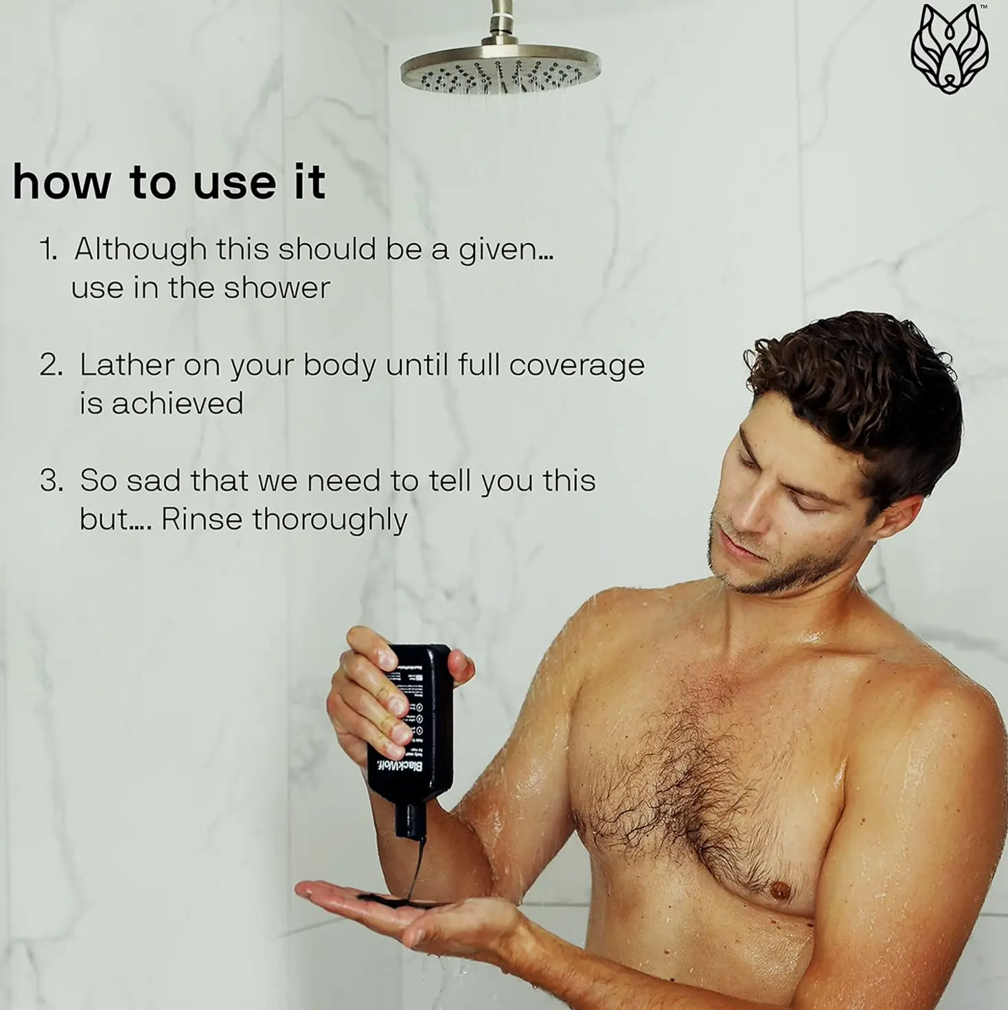 Black Wolf Charcoal Powder Body Wash for Men - 10 Fluid Oz