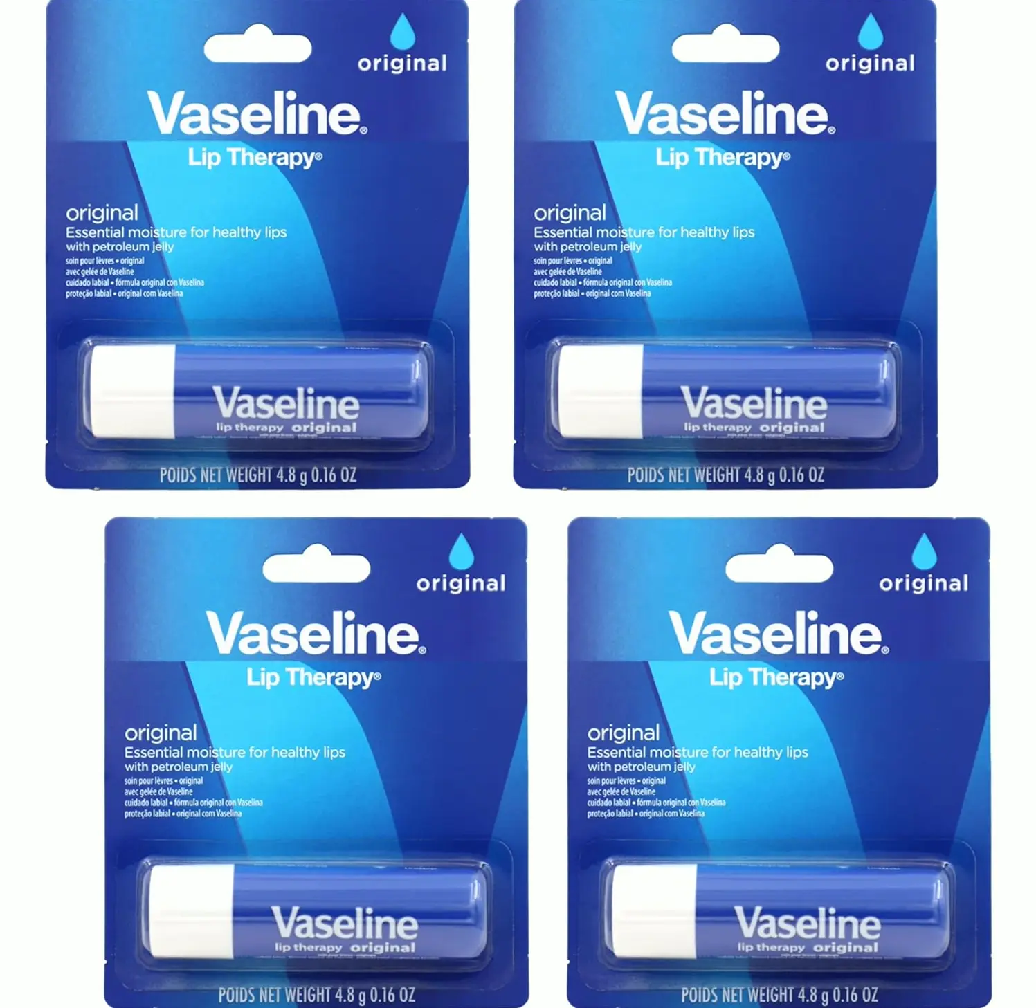 Vaseline Original Lip Therapy, Perfect Suitable for Dry Lips, 0.16 Oz (Set of 4)