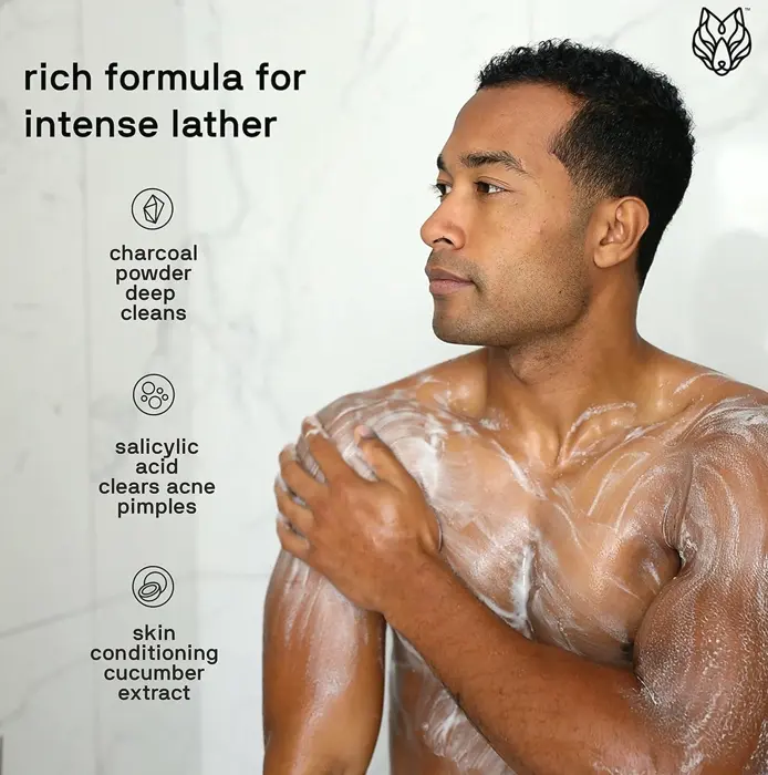 Black Wolf Charcoal Powder Body Wash for Men - 10 Fluid Oz