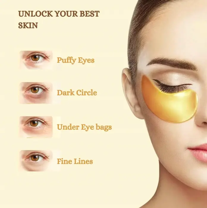 Eye Patches for Under Eye Bags and Puffy Eyes (20 Pairs) 24K Gold Gel Eye Masks