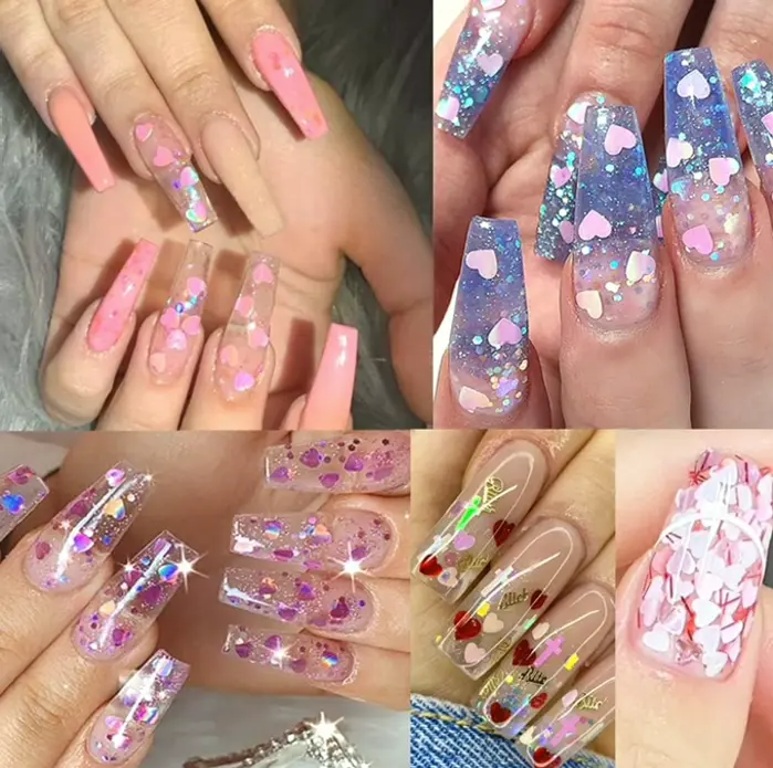 Shiny Heart Manicure Sequins 3-D Decorfor