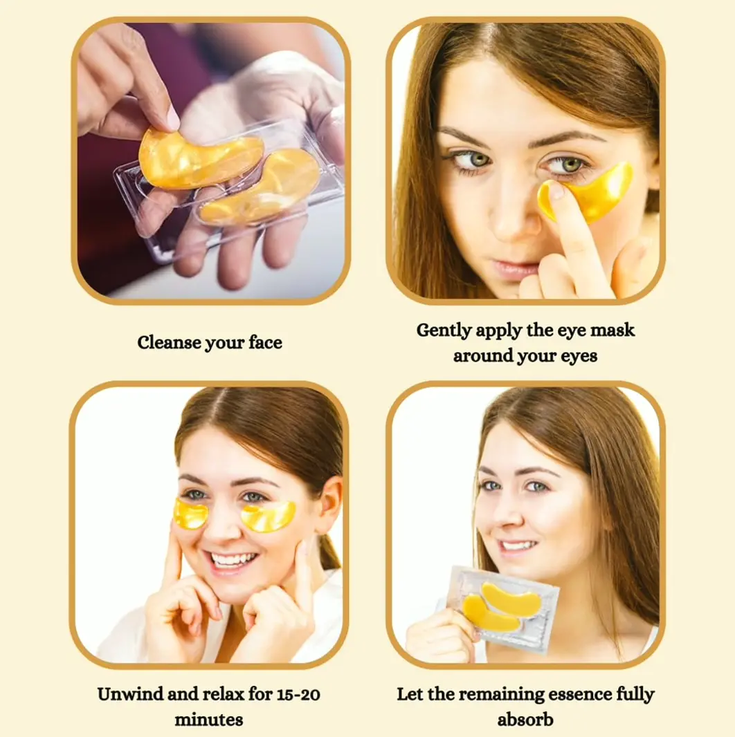 Eye Patches for Under Eye Bags and Puffy Eyes (20 Pairs) 24K Gold Gel Eye Masks